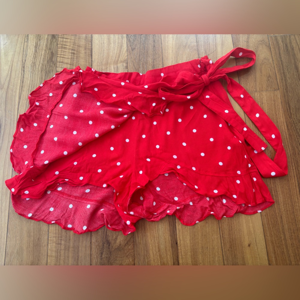 For Love & Lemons Natalia Wrap Skort Small Red Polka Dot - Picture 4 of 7